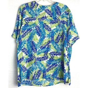 Quo Silk Womens VTG Short Sleeve Blouse Palm Tropical 100% Silk Causal Hawaii L